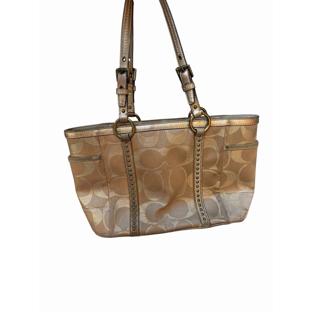 Coach 11505 Metallic Signature C Gallery Tote Gold Studded Y2K Shoulder Bag - Picture 3 of 16